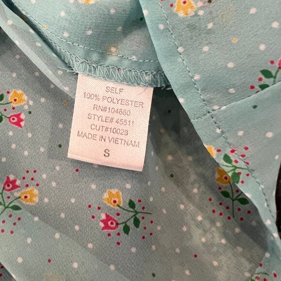 Nordstrom's Chloe K Green/Teal Floral Babydoll Flutter Sleeve Blouse - SIZE S - Picture 6 of 6
